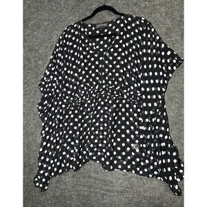 Lane Bryant 14/16 Black White Polka Dot Semi-Sheer Swim Coverup Kimono Sleeves
